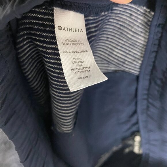 Athleta Striped Bali Linen Ankle Cropped Pants Womens 6 Blue - Picture 7 of 8